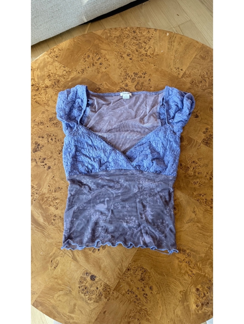 Kimchi Blue Mesh Swan Print Lavender Lace and Mesh Top